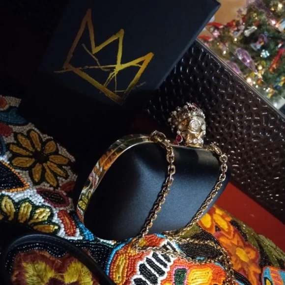 Alexander McQueen Skull Queen Jeweled Crown Box clutch Crossbody - Archive Rare - Picture 13 of 16